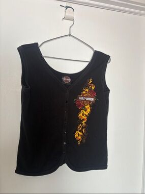 Harley-Davidson Black Tank with Yellow & Red Flame Graphic